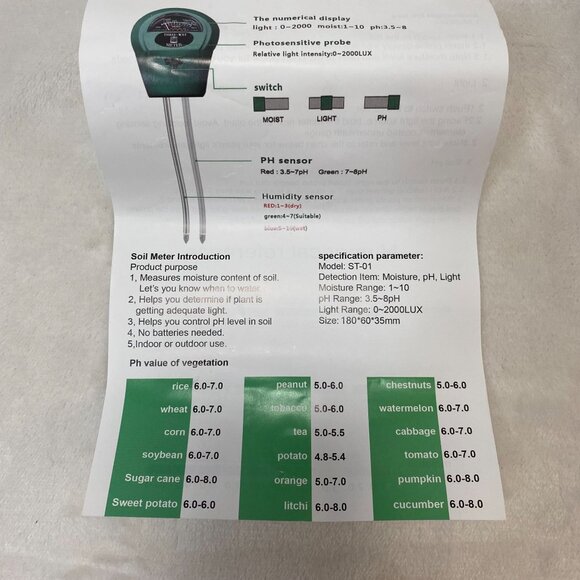 Three-Way Soil Tester Meter Soil Moisture Light pH Test Kit - Picture 5 of 9